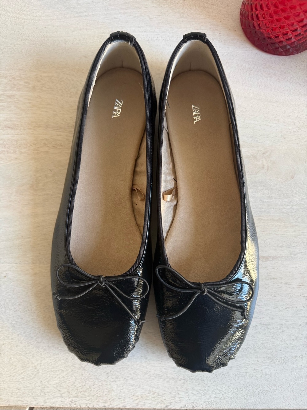 Zara Leather Bow Ballet Flats New